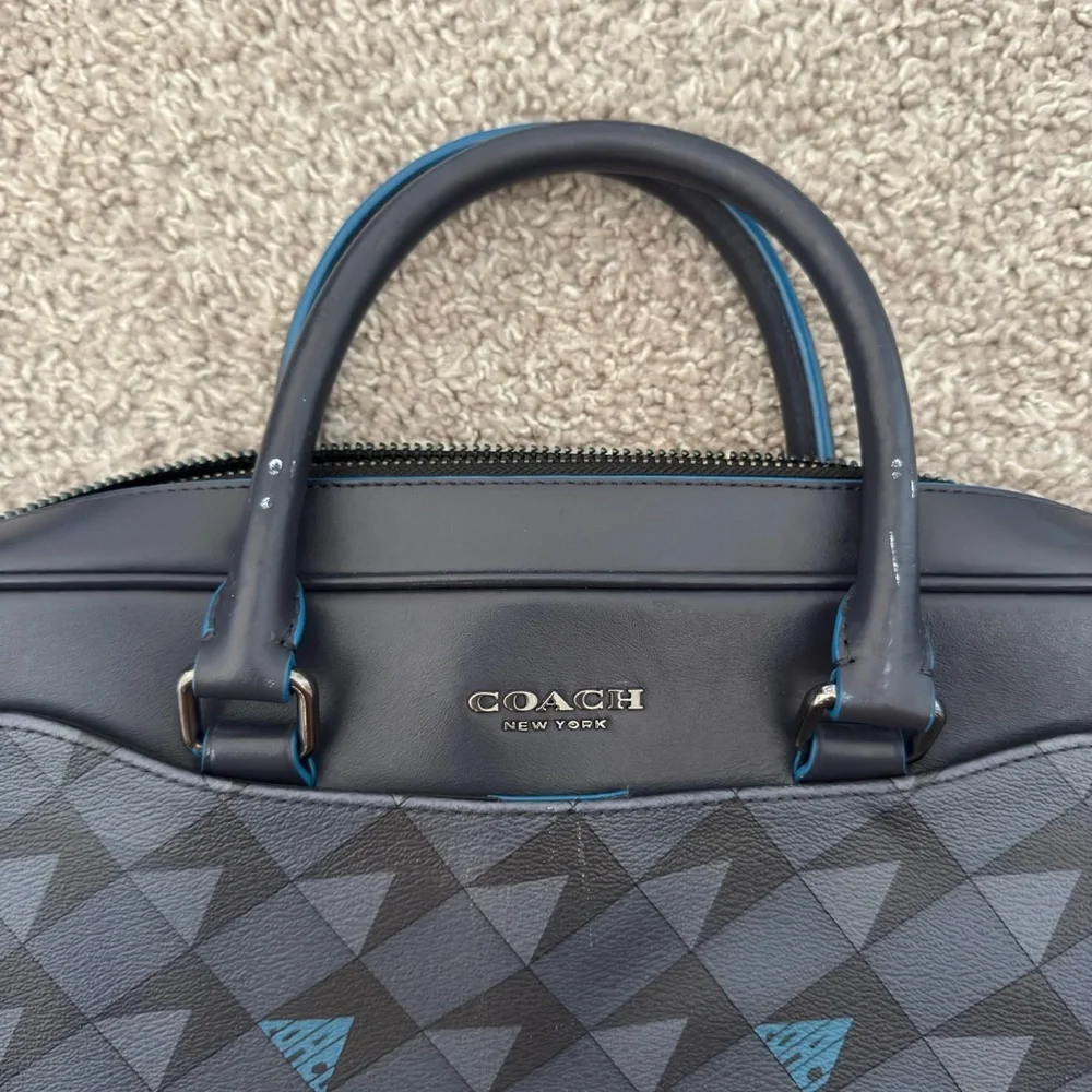 Coach Men's Black and Teal Triangle Briefcase